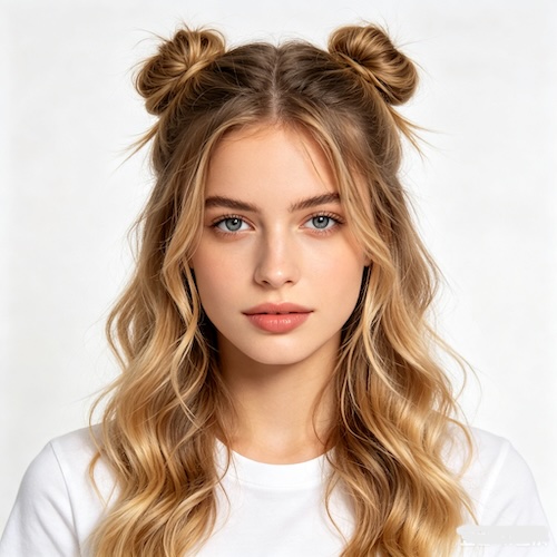 half-up double buns